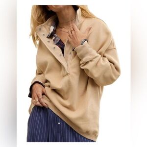 Aerie Getaway Quarter Snap Sweatshirt in Koko Brown Size Medium